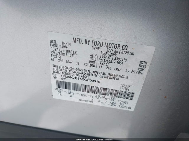 Ford Explorer 2014 1FM5K7B85EGC00510 Image 9