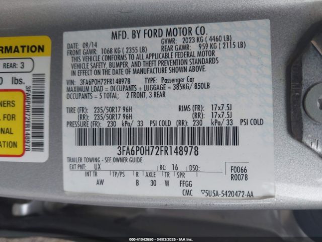 3FA6P0H72FR148978 Ford FUSION SE