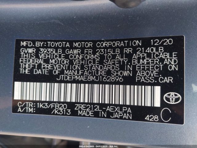 JTDEPMAE8MJ162896 Toyota COROLLA LE