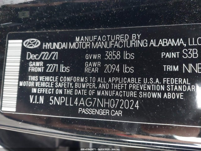 5NPLL4AG7NH072024 Hyundai ELANTRA SE