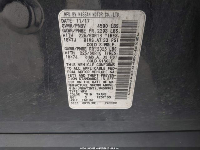 JN8AT2MT2JW459982 Nissan Rogue Sl