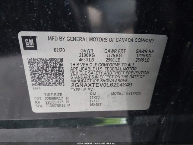 2GNAXTEV0L6214849 Chevrolet Equinox Awd 2fl