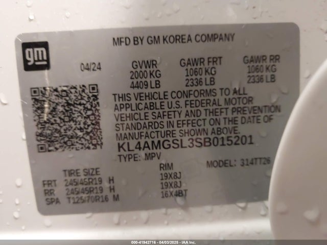 KL4AMGSL3SB015201 Buick Encore Gx Avenir Awd