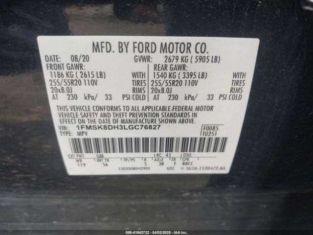 1FMSK8DH3LGC76827 Ford EXPLORER XLT