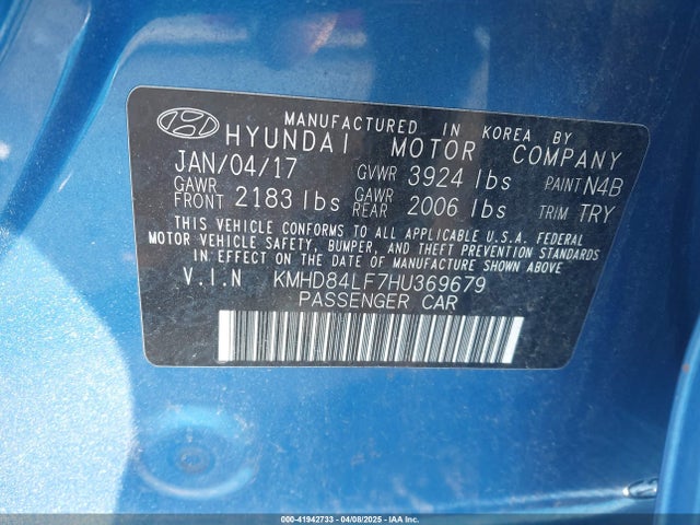 KMHD84LF7HU369679 Hyundai Elantra Value Edition