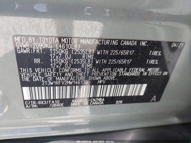2T3W1RFV2MW146139 Toyota Rav4 Xle