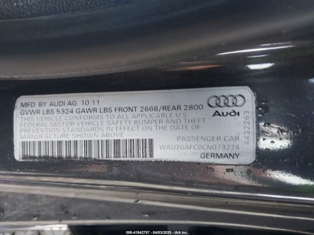 2012 AUDI A7 WAU2GAFC0CN073224 Photo 8