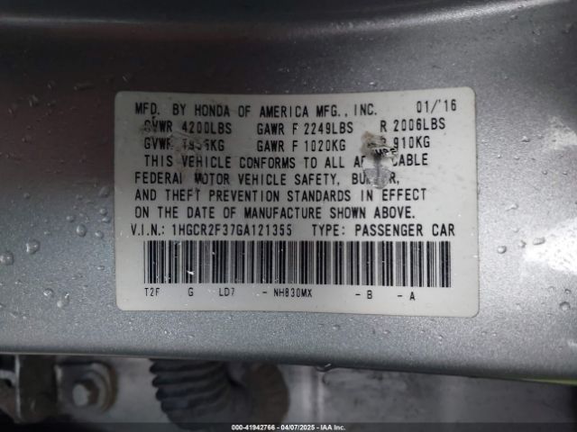 1HGCR2F37GA121355 Honda ACCORD LX