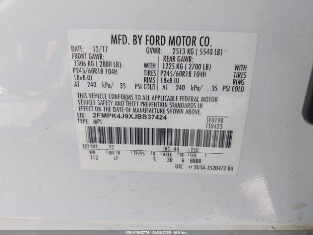 2FMPK4J9XJBB37424 Ford EDGE SEL