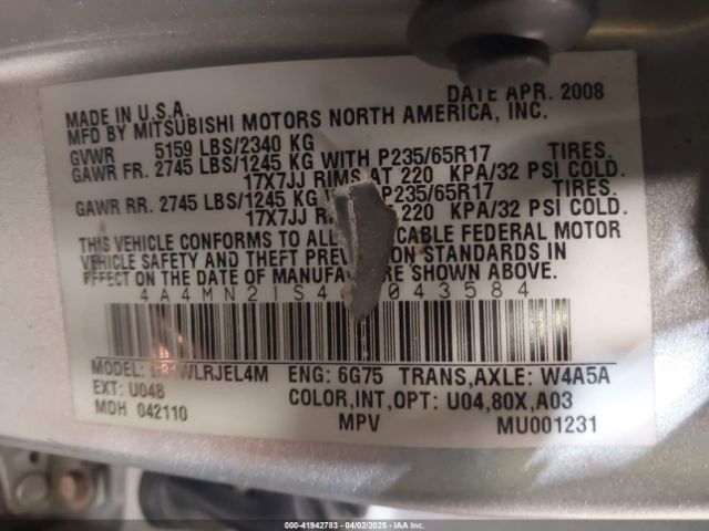2008 MITSUBISHI ENDEAVOR 4A4MN21S48E043584 Photo 8