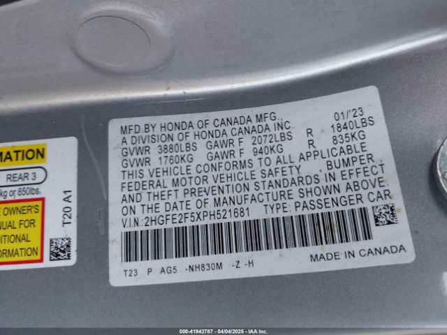 2HGFE2F5XPH521681 Honda Civic Sport