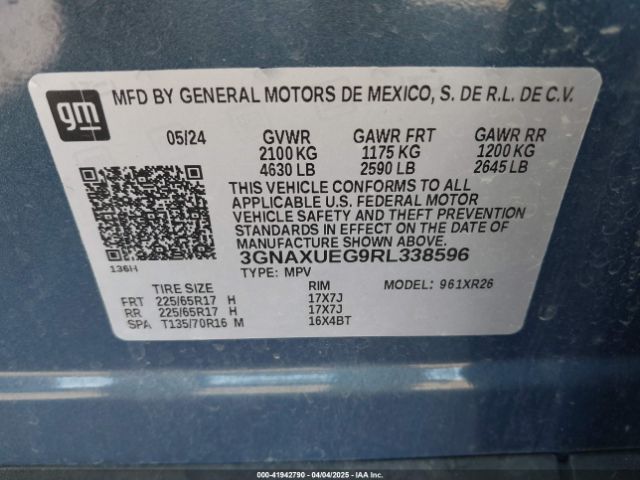 3GNAXUEG9RL338596 Chevrolet Equinox Awd Lt