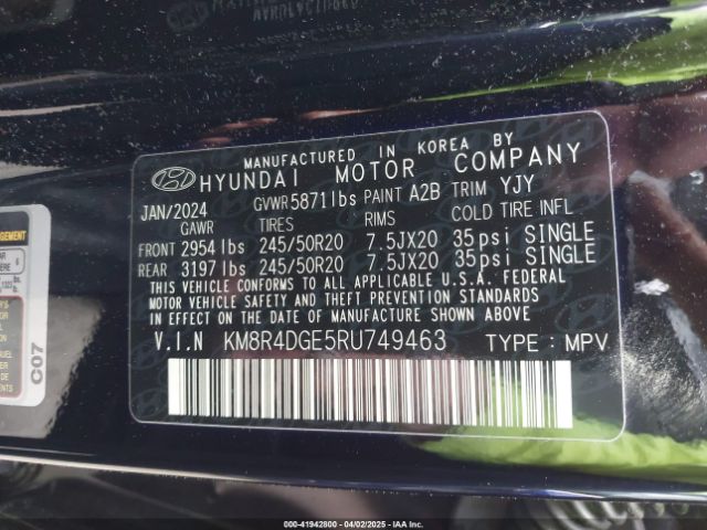 KM8R4DGE5RU749463 Hyundai Palisade Sel
