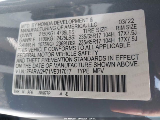 7FARW2H71NE017017 Honda Cr-v Awd Special Edition
