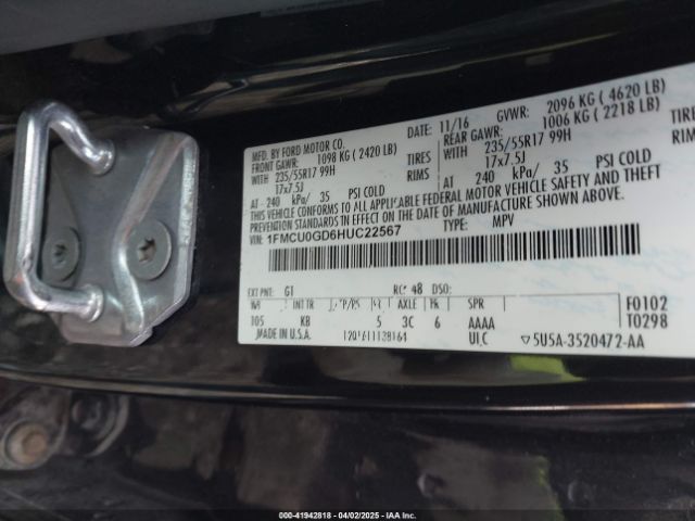 1FMCU0GD6HUC22567 Ford ESCAPE SE