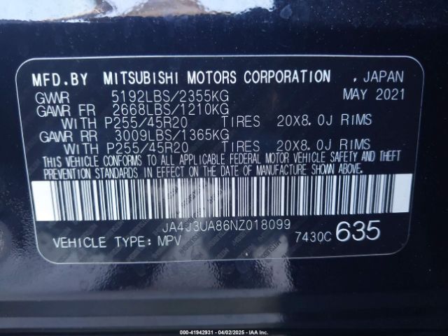 2022 MITSUBISHI OUTLANDER JA4J3UA86NZ018099 Photo 8