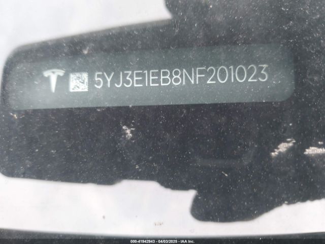 5YJ3E1EB8NF201023 Tesla Model 3 Long Range Dual Motor All-wheel Drive