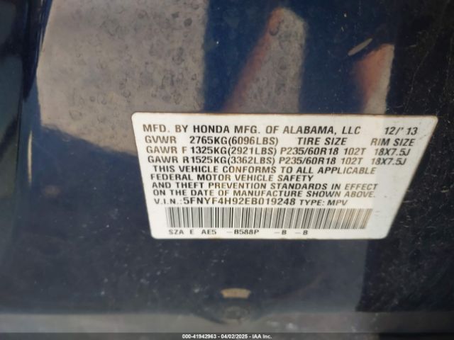 5FNYF4H92EB019248 Honda Pilot Touring