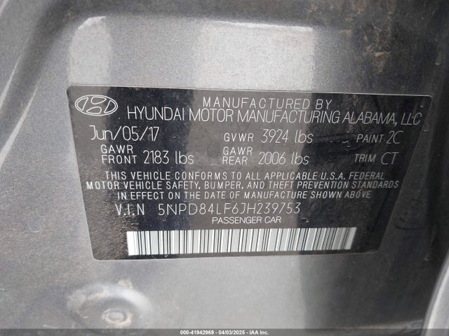 5NPD84LF6JH239753 Hyundai ELANTRA SEL