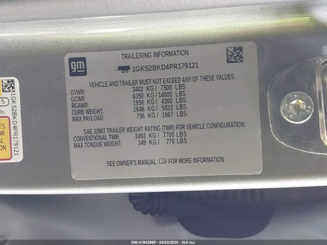 1GKS2BKD4PR179121 GMC Yukon 4wd Slt