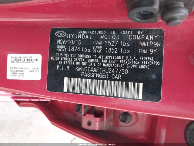 KMHCT4AE1HU247730 Hyundai ACCENT SE