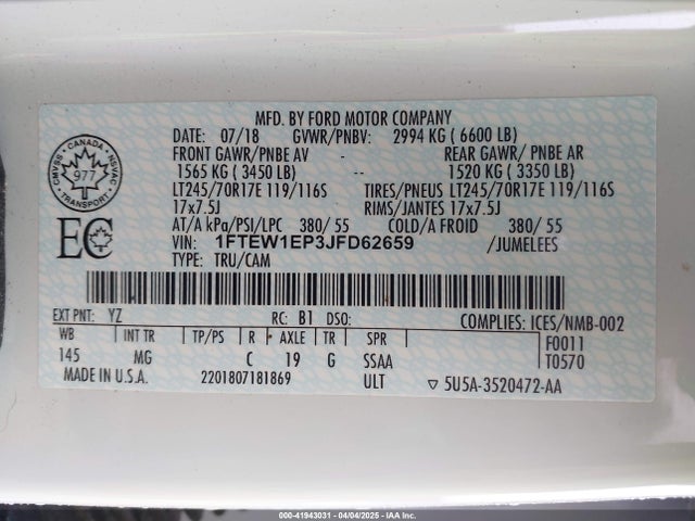 1FTEW1EP3JFD62659 Ford F-150 Xlt