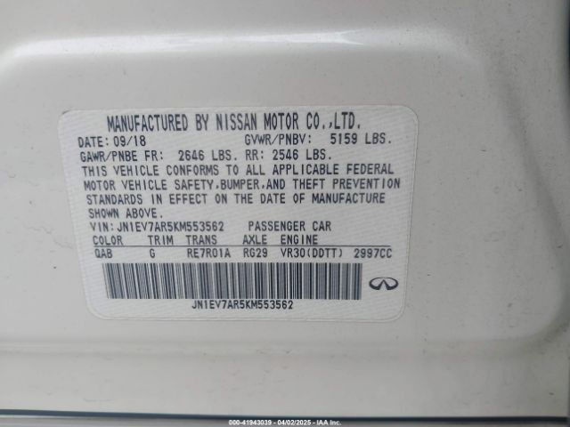 JN1EV7AR5KM553562 Infiniti Q50 3.0t Luxe