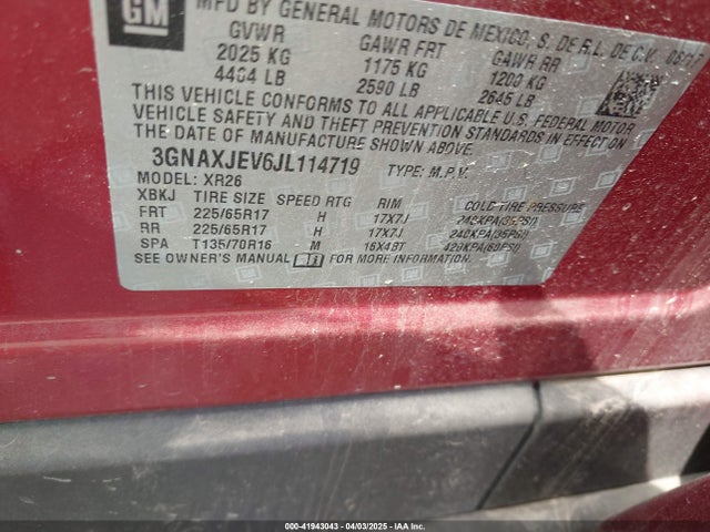 3GNAXJEV6JL114719 Chevrolet EQUINOX LT