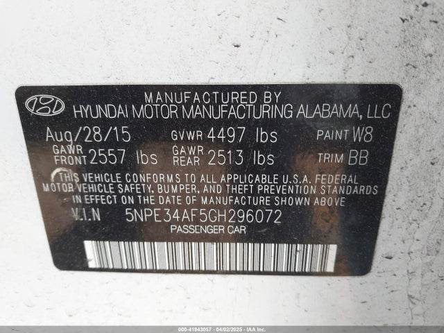 5NPE34AF5GH296072 Hyundai Sonata Limited