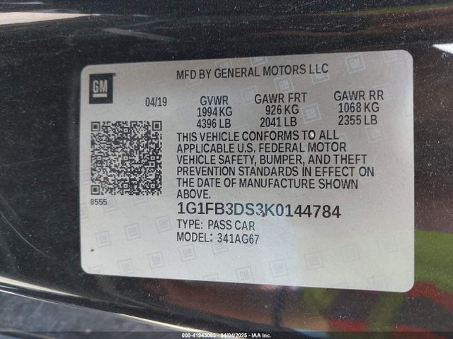 1G1FB3DS3K0144784 Chevrolet Camaro 1lt
