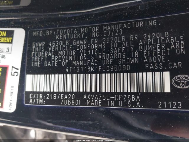 4T1G11BK1PU096090 Toyota Camry Se Awd