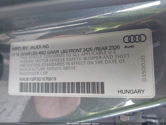 WAUB1GFF3G1075819 Audi S3 2.0t Premium Plus