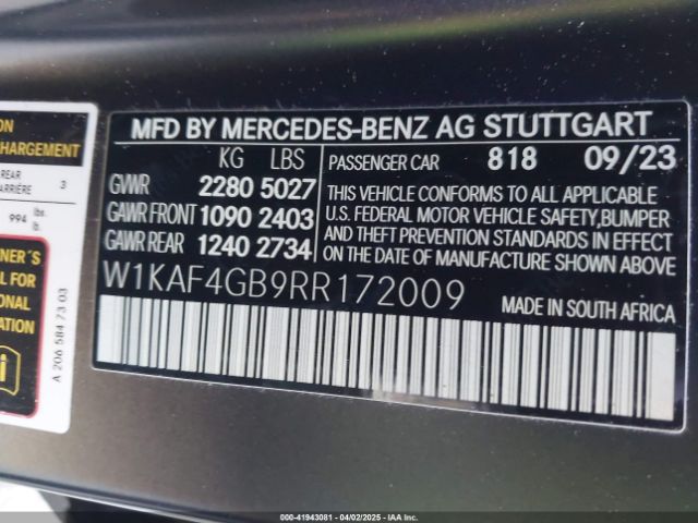 W1KAF4GB9RR172009 Mercedes-Benz C 300