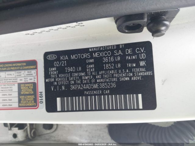 3KPA24AD5ME385236 KIA RIO LX
