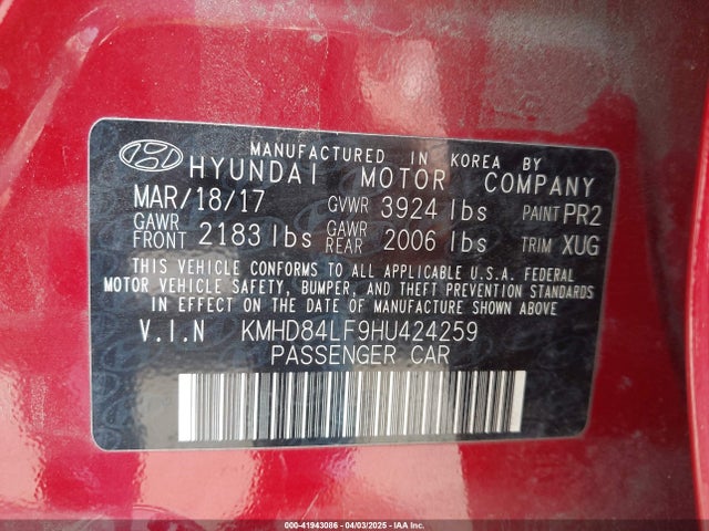 KMHD84LF9HU424259 Hyundai ELANTRA SE