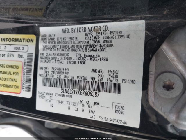 3LN6L2J9XGR606387 Lincoln MKZ