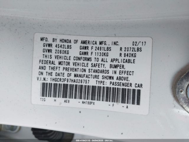 1HGCR3F97HA026757 Honda Accord Touring V6