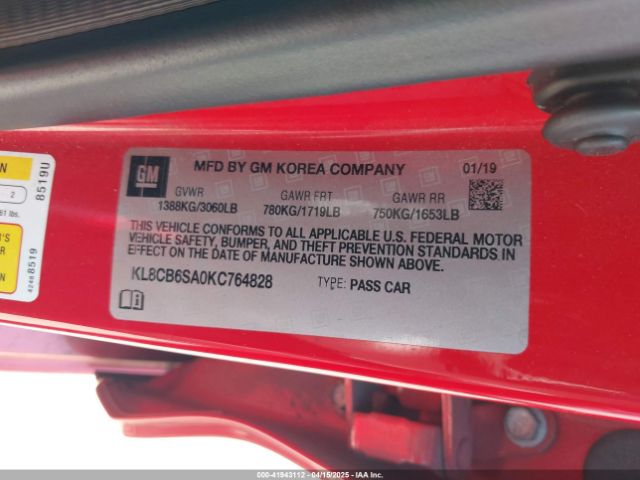 KL8CB6SA0KC764828 Chevrolet Spark Ls Cvt