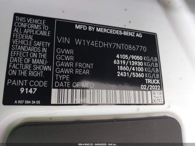 2022 MERCEDES-BENZ SPRINTER 2500 W1Y4EDHY7NT086770 Photo 8