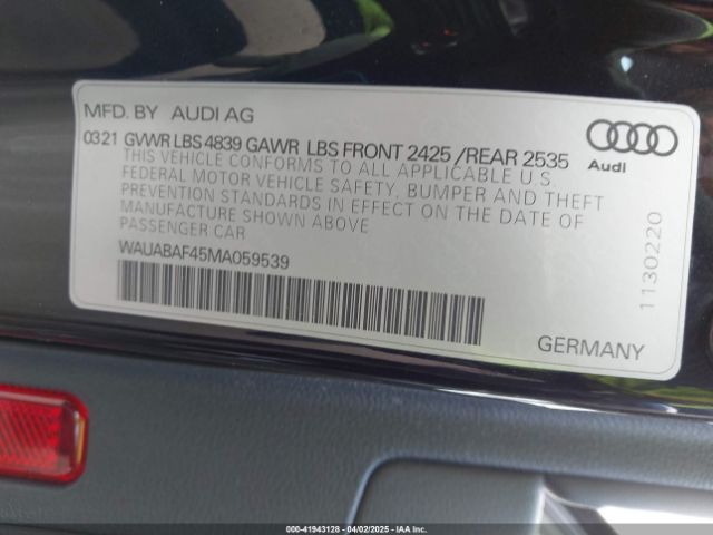 WAUABAF45MA059539 Audi A4 Premium 40 Tfsi Quattro S Tronic