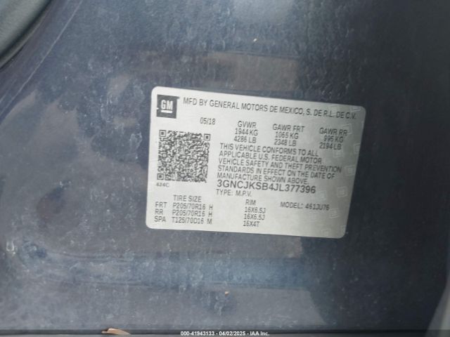 3GNCJKSB4JL377396 Chevrolet TRAX LS