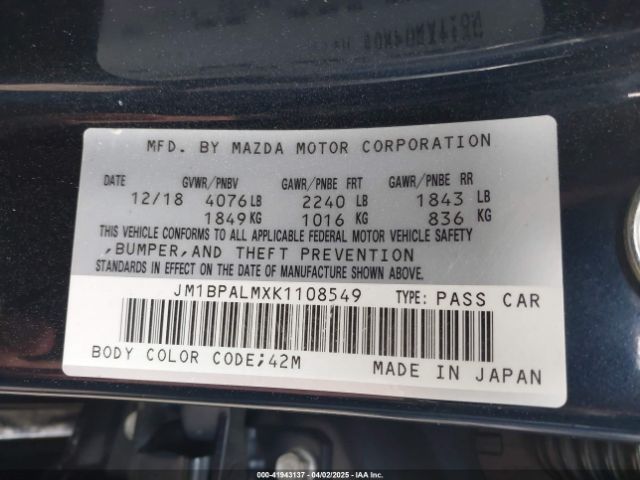 JM1BPALMXK1108549 Mazda MAZDA3
