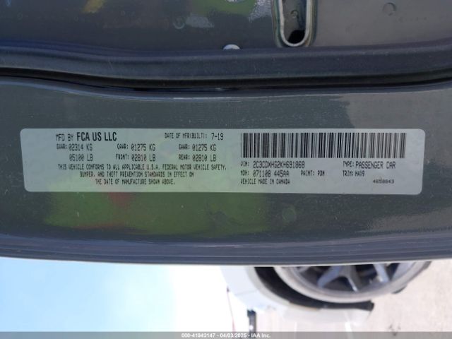 2C3CDXHG2KH691868 Dodge Charger Gt Rwd