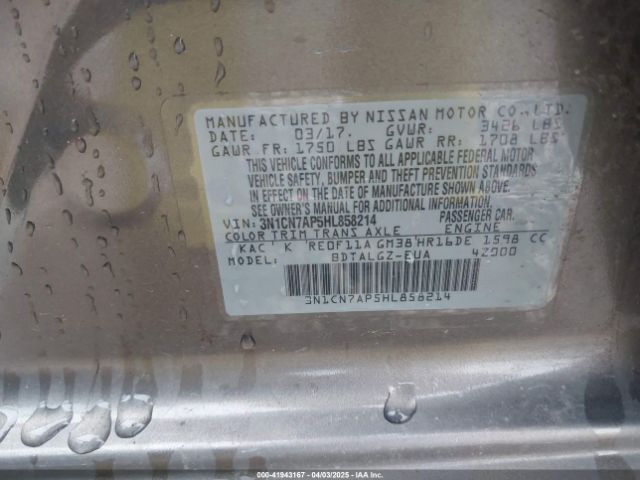 3N1CN7AP5HL858214 Nissan Versa 1.6 Sl