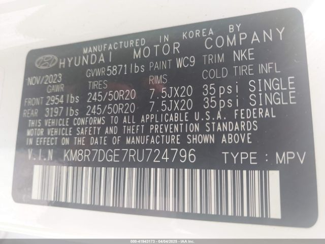 KM8R7DGE7RU724796 Hyundai Palisade Calligraphy Night Edition