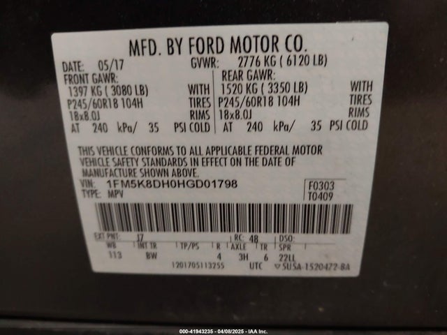Ford EXPLORER XLT 2017 1FM5K8DH0HGD01798 Image 9