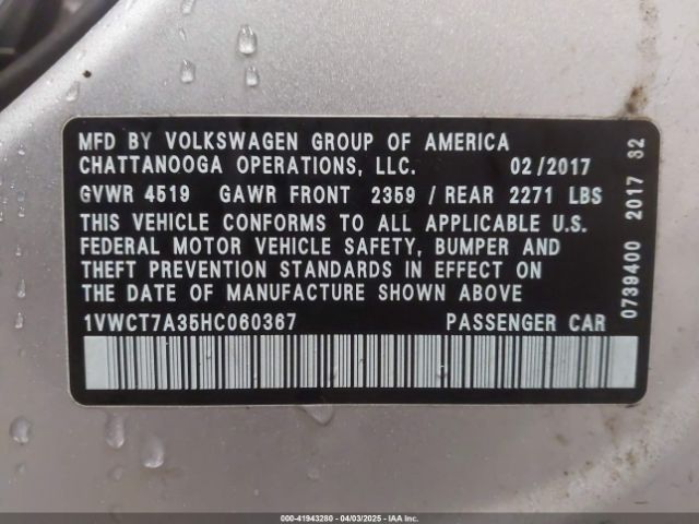 1VWCT7A35HC060367 Volkswagen Passat 1.8t Sel Premium