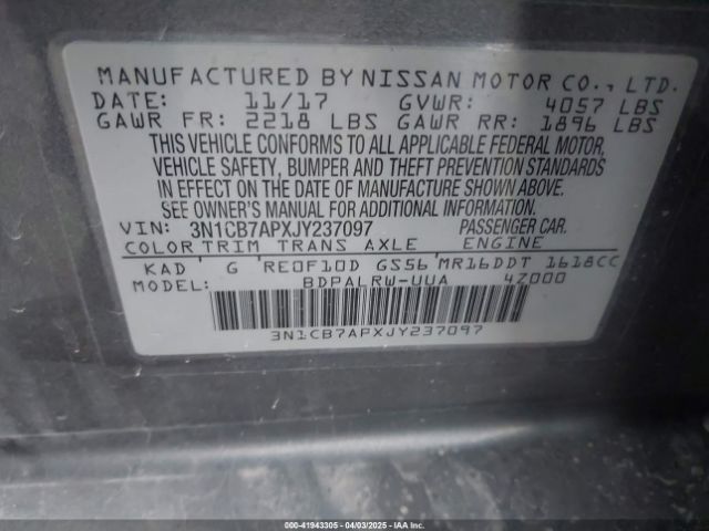 3N1CB7APXJY237097 Nissan Sentra Sr Turbo