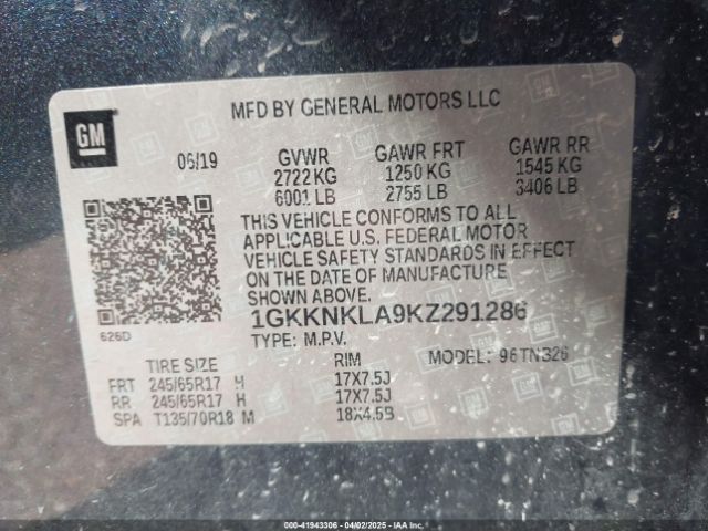1GKKNKLA9KZ291286 GMC Acadia Sle-1