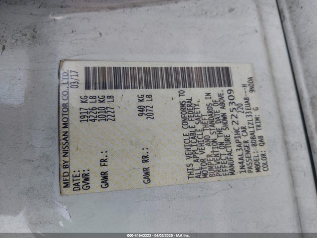 1N4AL3AP1HC225309 Nissan Altima 2.5 Sv